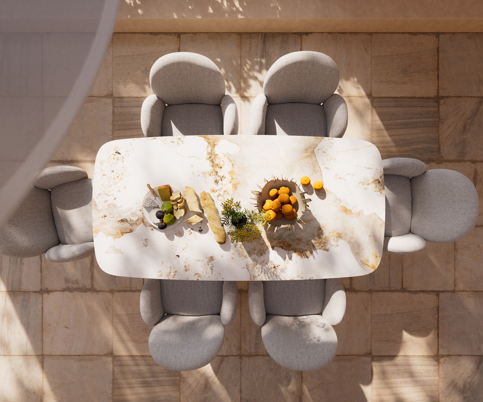 Table d’extérieur Edge Boot 200x100 cm céramique Minas Melange blanc-beige piètement croisé rectangulaire en acier inoxydable 5