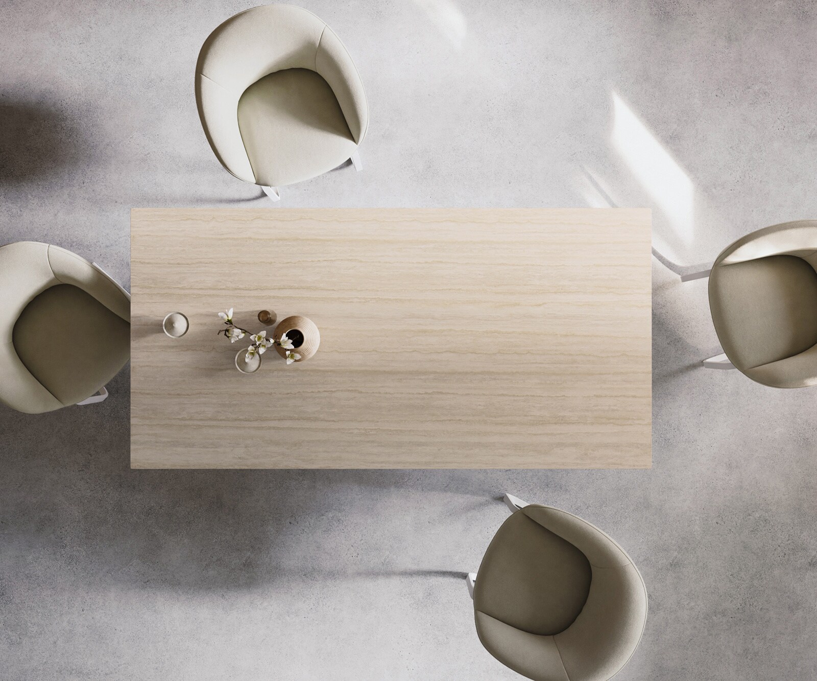 Table à manger Edge 200x100 céramique Laminam® Travertino Bianco crème-blanc Zenthara Angulaire métal blanc 6