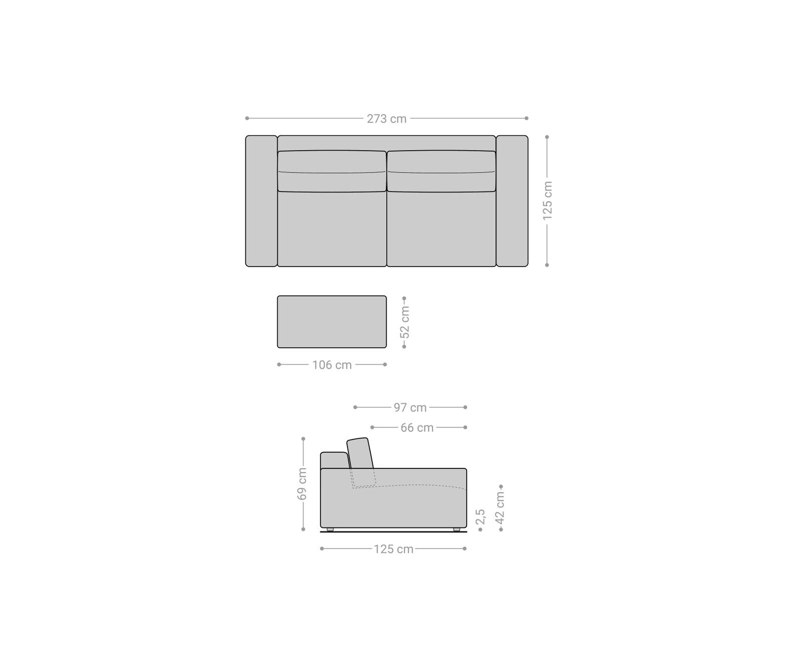 Grand Canapé Lanzo XL 270x130 cm Cordge avec Tabouret 6 Grand Canapé Lanzo XL 270x130 cm Cordge avec Tabouret 6
