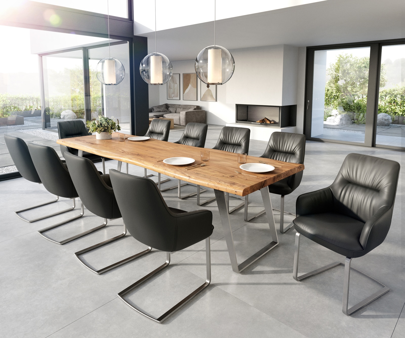 Cantilever Zelia-Flex avec accoudoirs cuir de vache noir pied cantilever plat acier inoxydable brossé ressorts ensachés 3 Cantilever Zelia-Flex avec accoudoirs cuir de vache noir pied cantilever plat acier inoxydable brossé ressorts ensachés 3