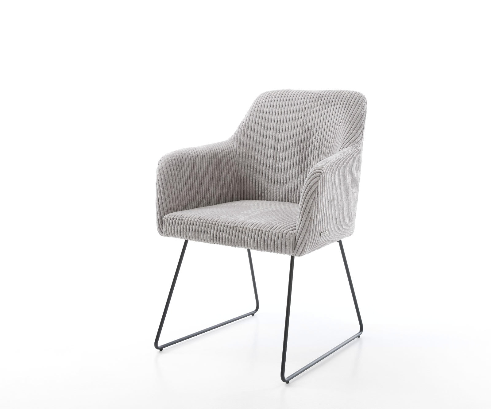 Chaise-de-salle-à-manger Greg-Flex côtelé gris argenté pied trapèze noir ressorts ensachés Chaise-de-salle-à-manger Greg-Flex côtelé gris argenté pied trapèze noir ressorts ensachés