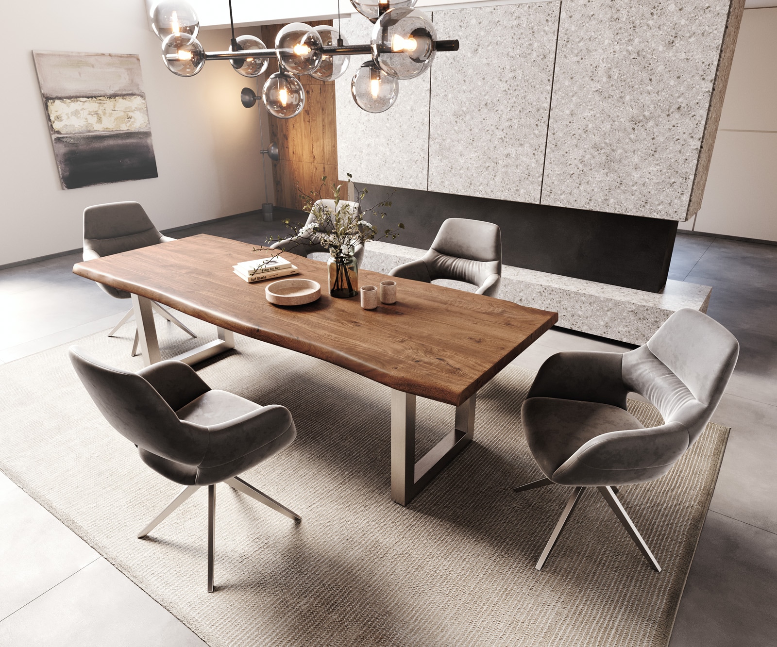 Table-à-manger Edge 260x100 XL acacia marron acier inoxydable large Live-Edge 6