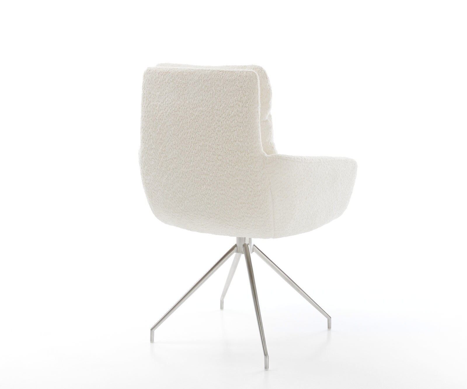 Chaise-de-salle-à-manger Abelia-Flex avec accoudoirs bouclé blanc pied croisé conique acier inoxydable brossé 4 Chaise-de-salle-à-manger Abelia-Flex avec accoudoirs bouclé blanc pied croisé conique acier inoxydable brossé 4