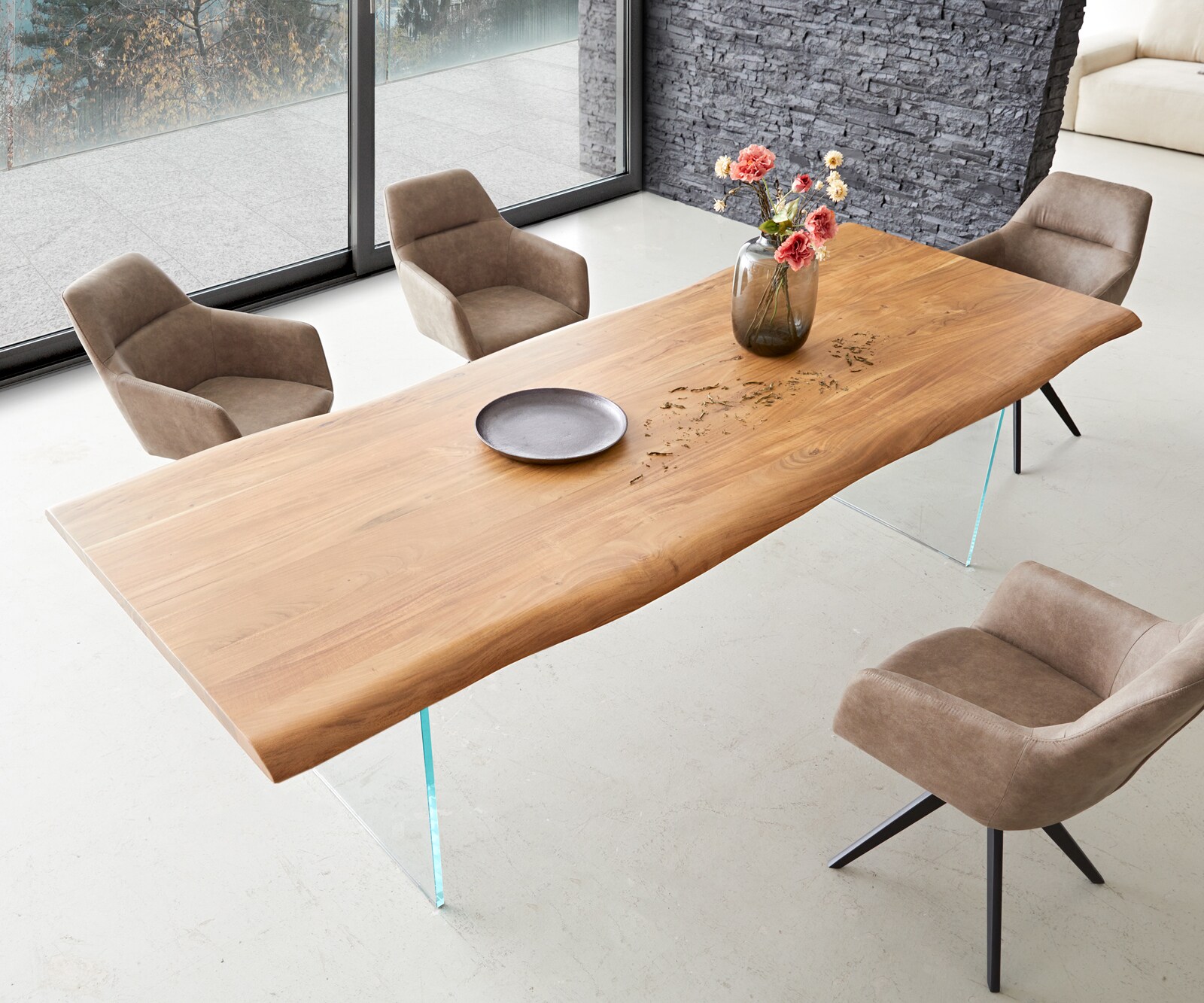 Table à manger Edge 260x100 acacia nature verre Live-Edge 3