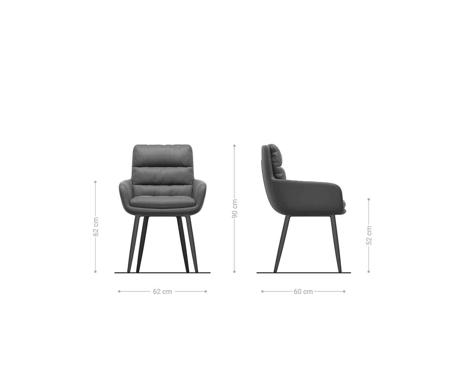 Chaise-de-salle-à-manger Abelia-Flex avec accoudoirs microvelours gris antique 4 pieds coniques acier inoxydable brossé 6