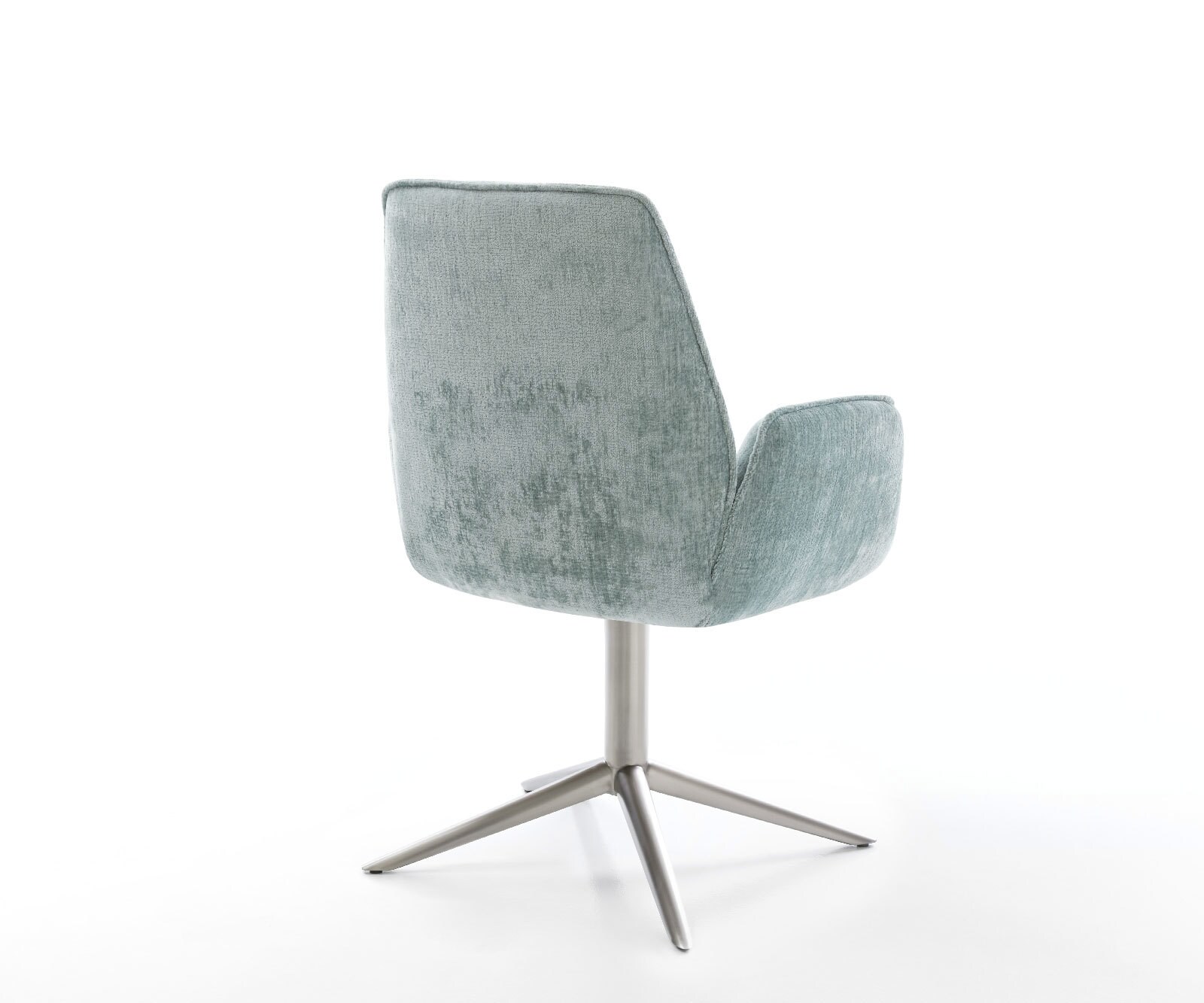 Chaise-pivotante Zoa-Flex chenille bleu pastel pied de chaise 4 branches acier inoxydable brossé pivotement sur 360° fonction bascule ressorts ensachés 5