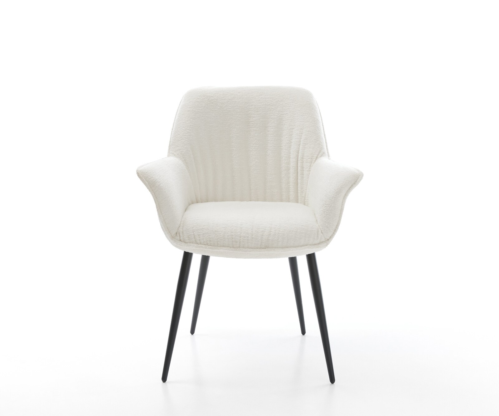 Chaise-de-salle-à-manger Keila-Flex avec accoudoirs bouclé doux beige 4 pieds coniques noir 1