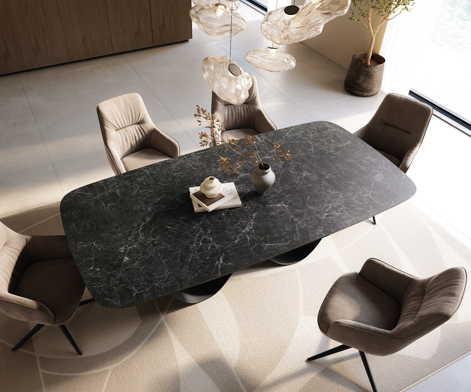 Table à manger Edge Boot 240x120 cm Céramique Laminam® Nero Greco Anthracite Infinity Métal Noir 3