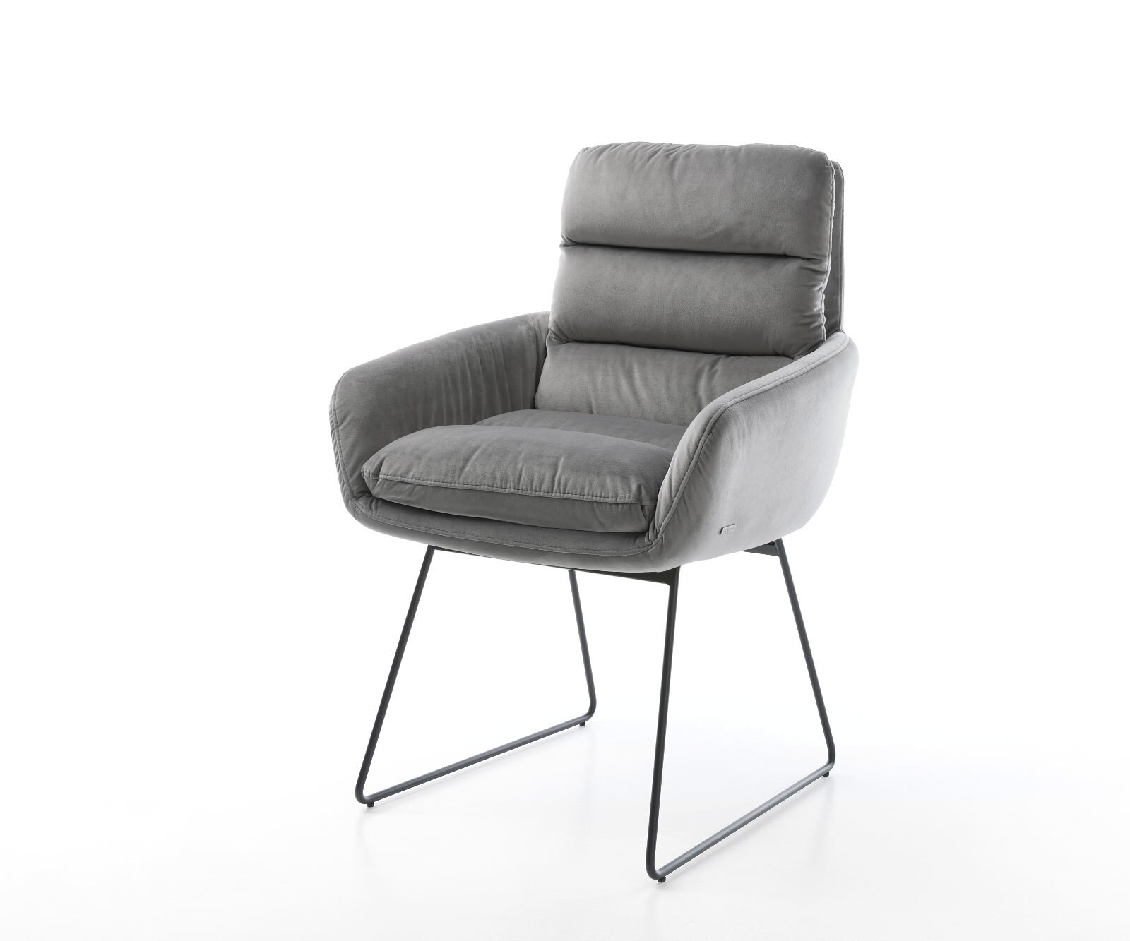 Chaise-de-salle-à-manger Abelia-Flex avec accoudoirs velours gris pied trapèze noir