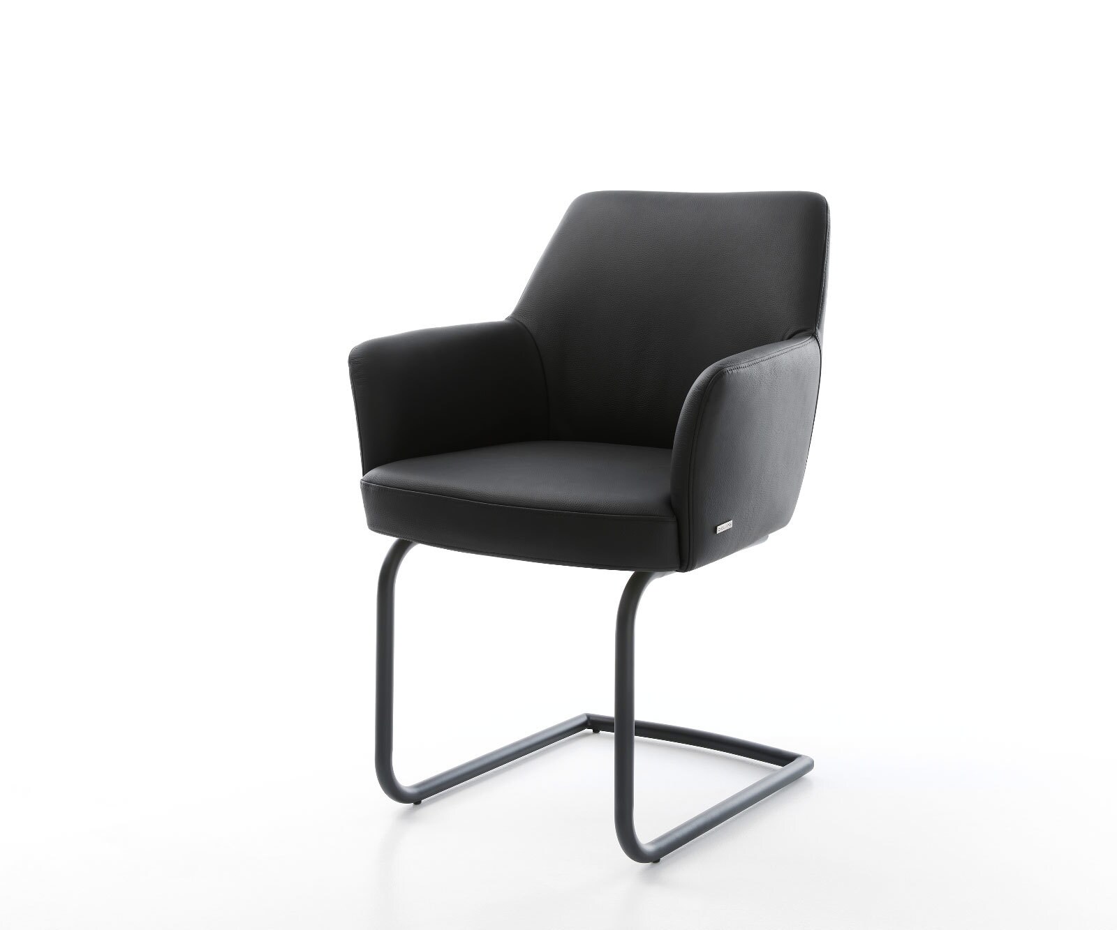 Cantilever Xana-Flex avec accoudoirs cuir de vache noir pied cantilever rond noir ressorts ensachés 1