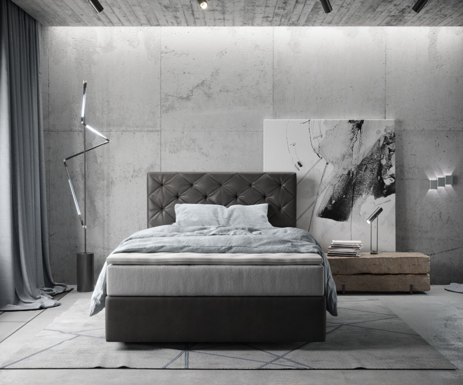 Lit-à-sommier-tapissier Dream-Great 120x200 cm microfibre anthracite vintage avec matelas TFK et visco surmatelas 1