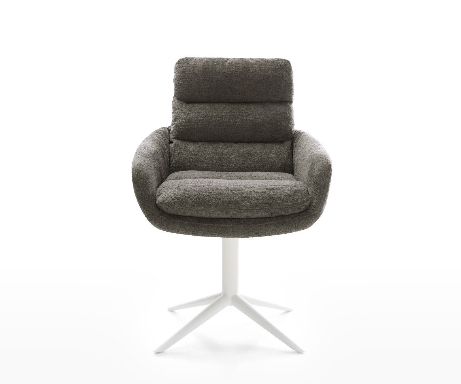 Chaise-pivotante Abelia-Flex avec accoudoirs bouclé doux couleur boue pied de chaise 4 branches blanc pivotement sur 360° fonction bascule 1