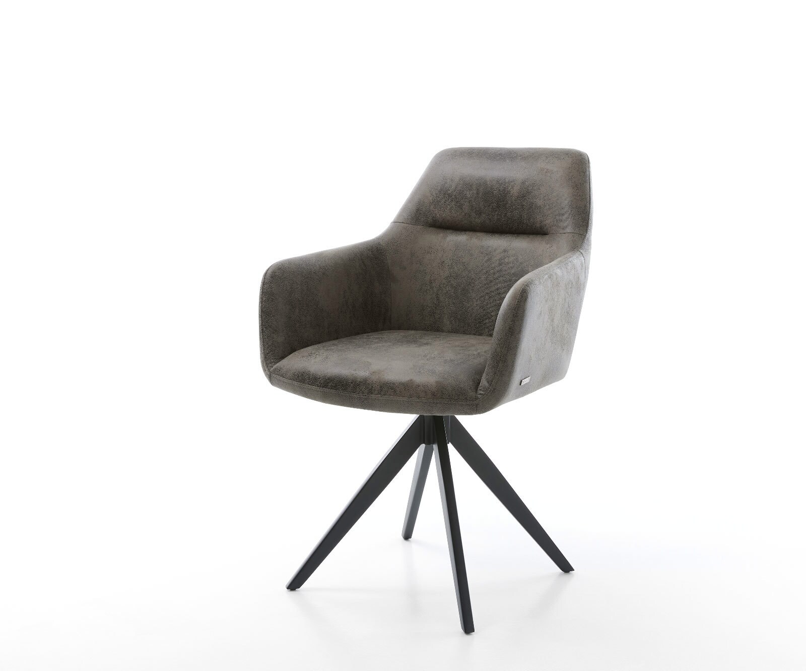Chaise-de-salle-à-manger Pejo-Flex microvelours gris antique pied croisé angulaire noir ressorts ensachés
