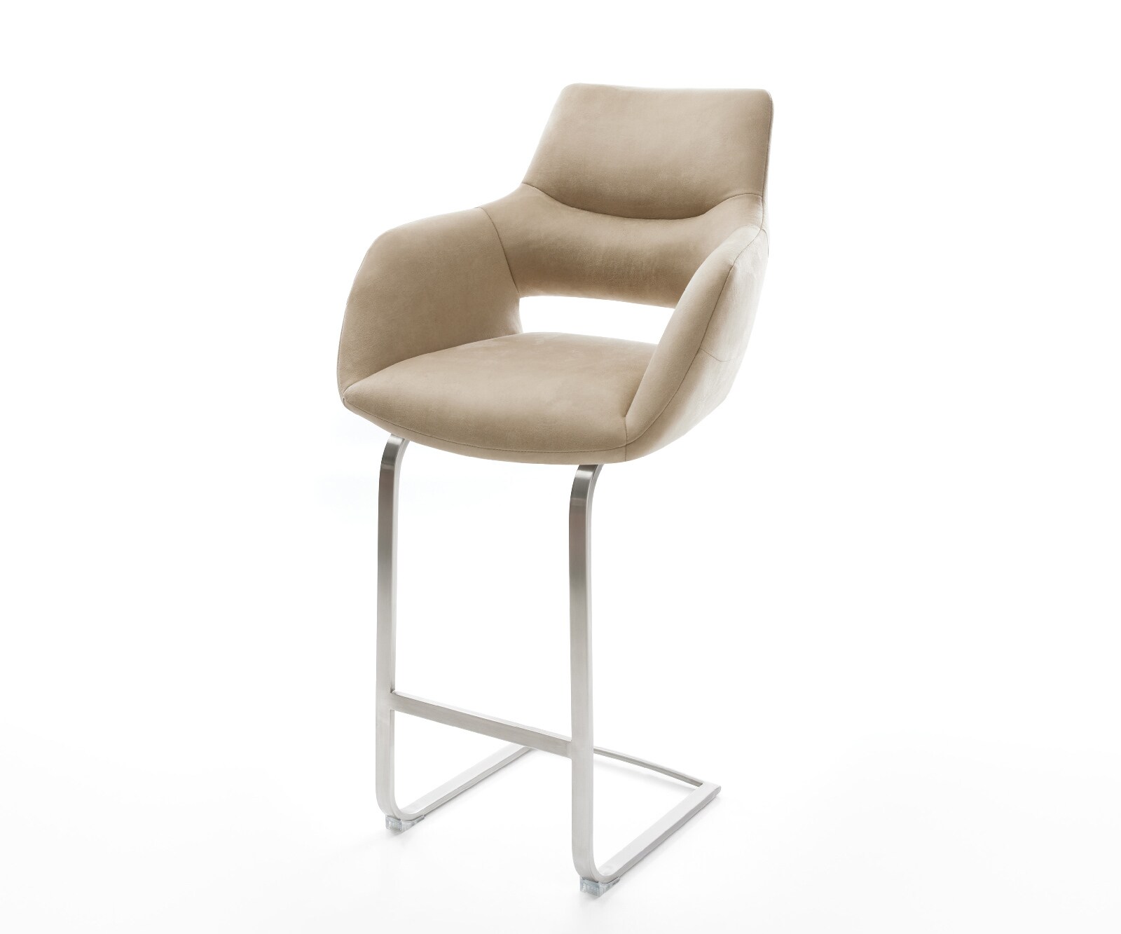 Chaise-de-bar Yago-Flex Microfibre Beige Vintage Pied cantilever acier inoxydable Argent Ressort ensaché