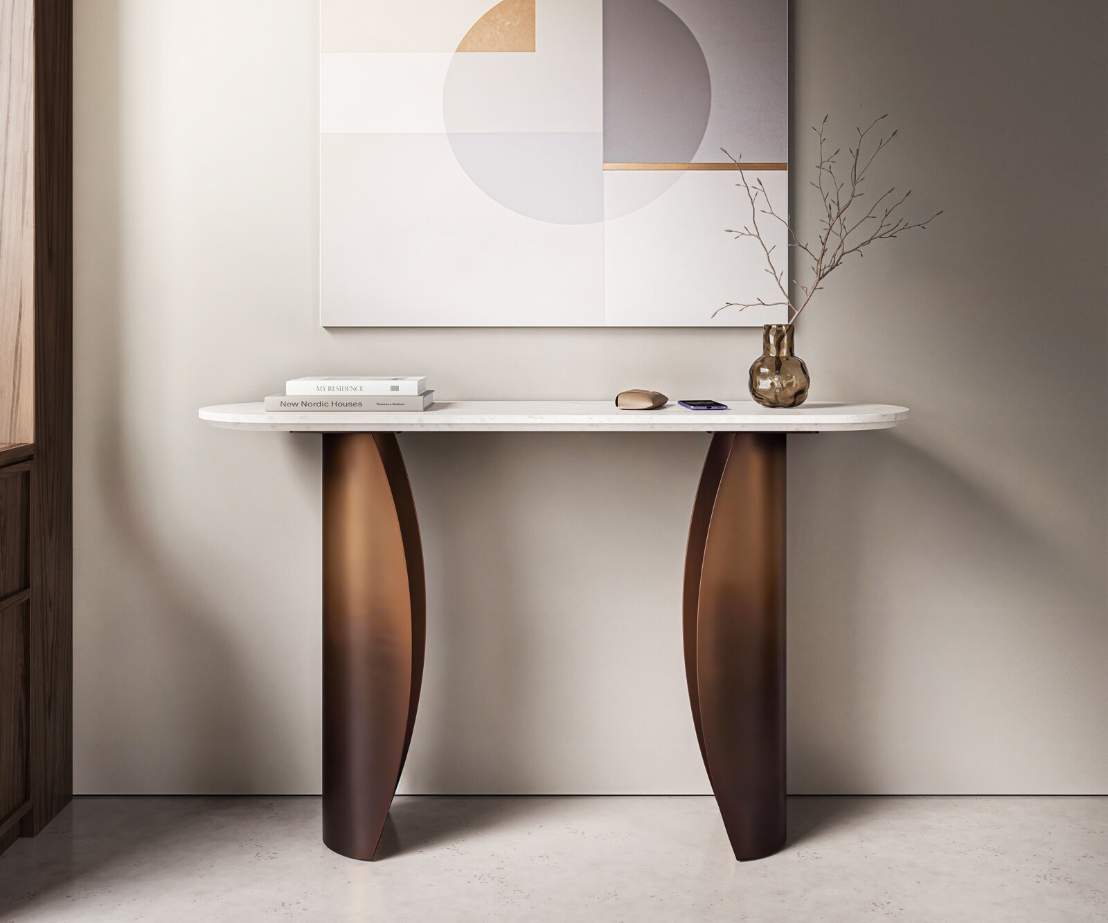 Console Solena 135x40 cm marbre blanc métal Gold Ombre 1