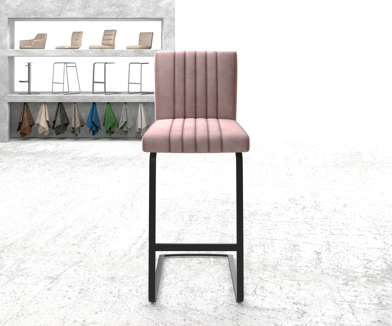 Chaise-de-bar Luiga-Flex velours rosé chaise cantilever métal plat 2