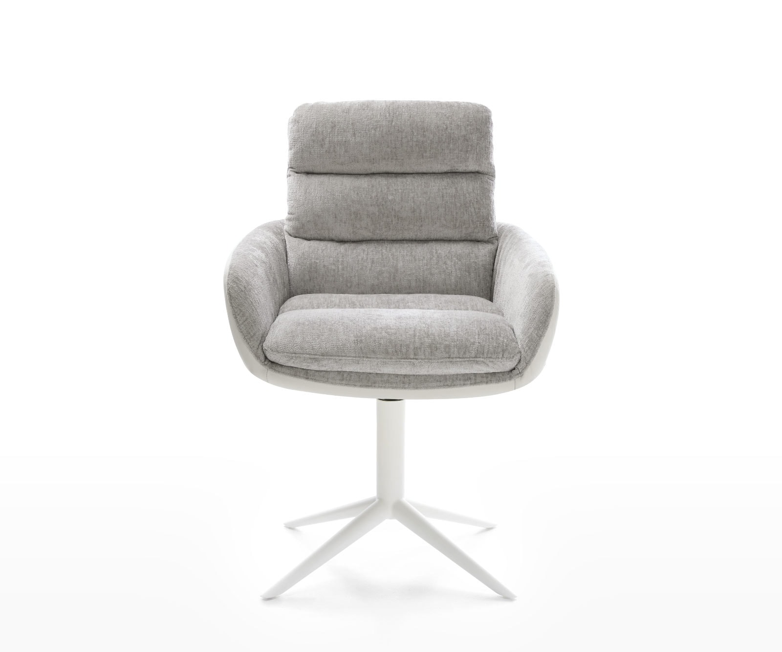 Chaise-pivotante Abelia-Flex avec accoudoirs tissu mixte cuir de vache blanc-gris argenté pied de chaise 4 branches blanc pivotement sur 360° fonction bascule 1 Chaise-pivotante Abelia-Flex avec accoudoirs tissu mixte cuir de vache blanc-gris argenté pied de chaise 4 branches blanc pivotement sur 360° fonction bascule 1
