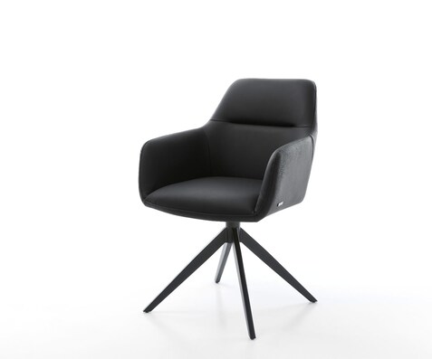 Chaise-pivotante Pejo-Flex cuir de vache noir pied croisé large noir pivotement sur 360° fonction bascule ressorts ensachés