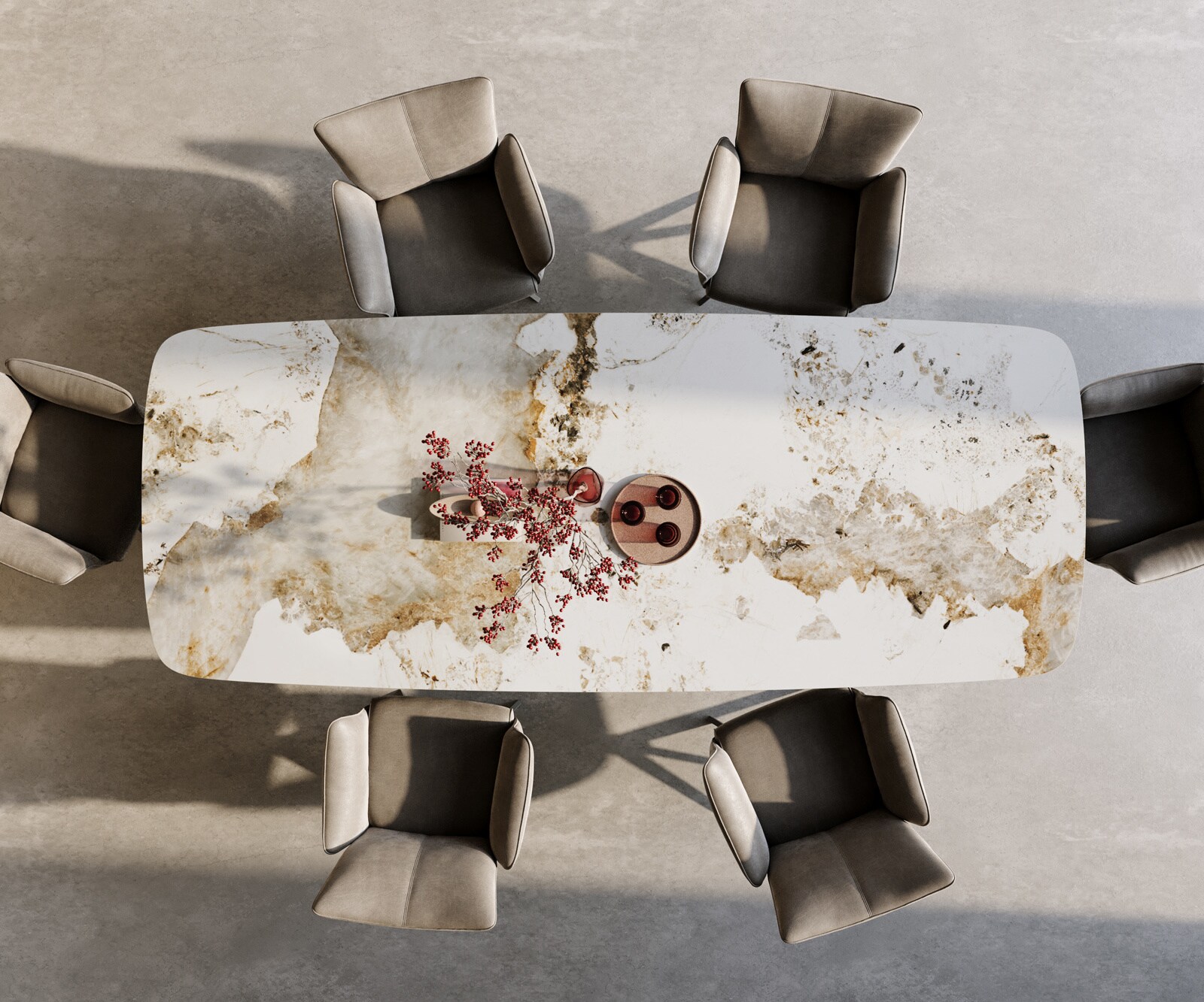Table à manger Edge Boot 300x120 cm Céramique Minas Melange Blanc-Beige Troa Acier inoxydable gebürstet 4