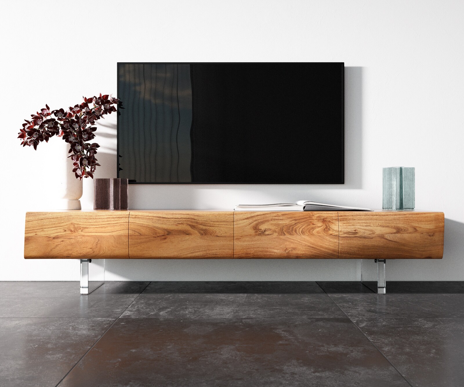 Meuble -TV New Live-Edge 175 cm acacia naturel 4 portes pied acrylique 3