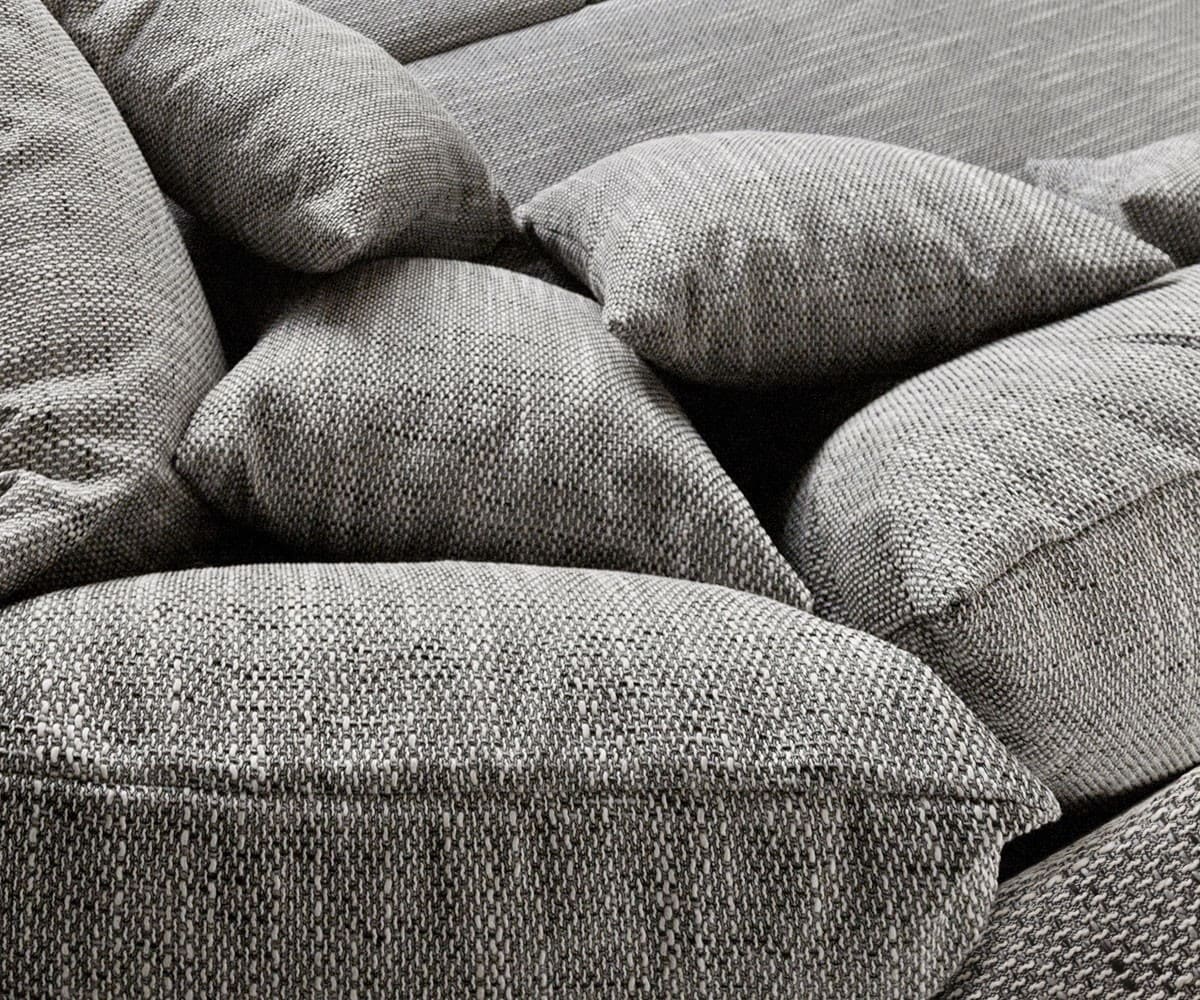 Canapé-d'angle Clovis tabouret en tissu structuré gris clair pouf à droite canapé modulaire 4 Canapé-d'angle Clovis tabouret en tissu structuré gris clair pouf à droite canapé modulaire 4