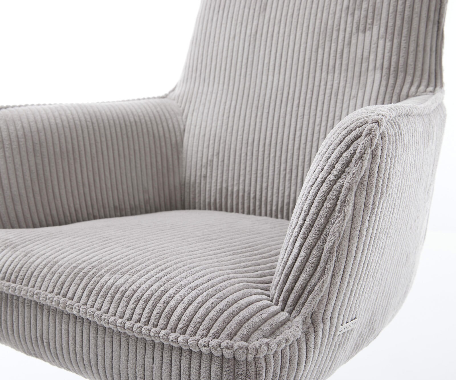 Chaise-pivotante Heira-Flex avec accoudoirs côtelé gris argenté pied croisé large noir pivotement sur 360° ressorts ensachés 4