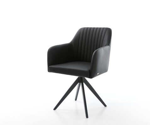 Chaise-de-salle-à-manger Greg-Flex cuir de vache noir pied croisé angulaire noir ressorts ensachés