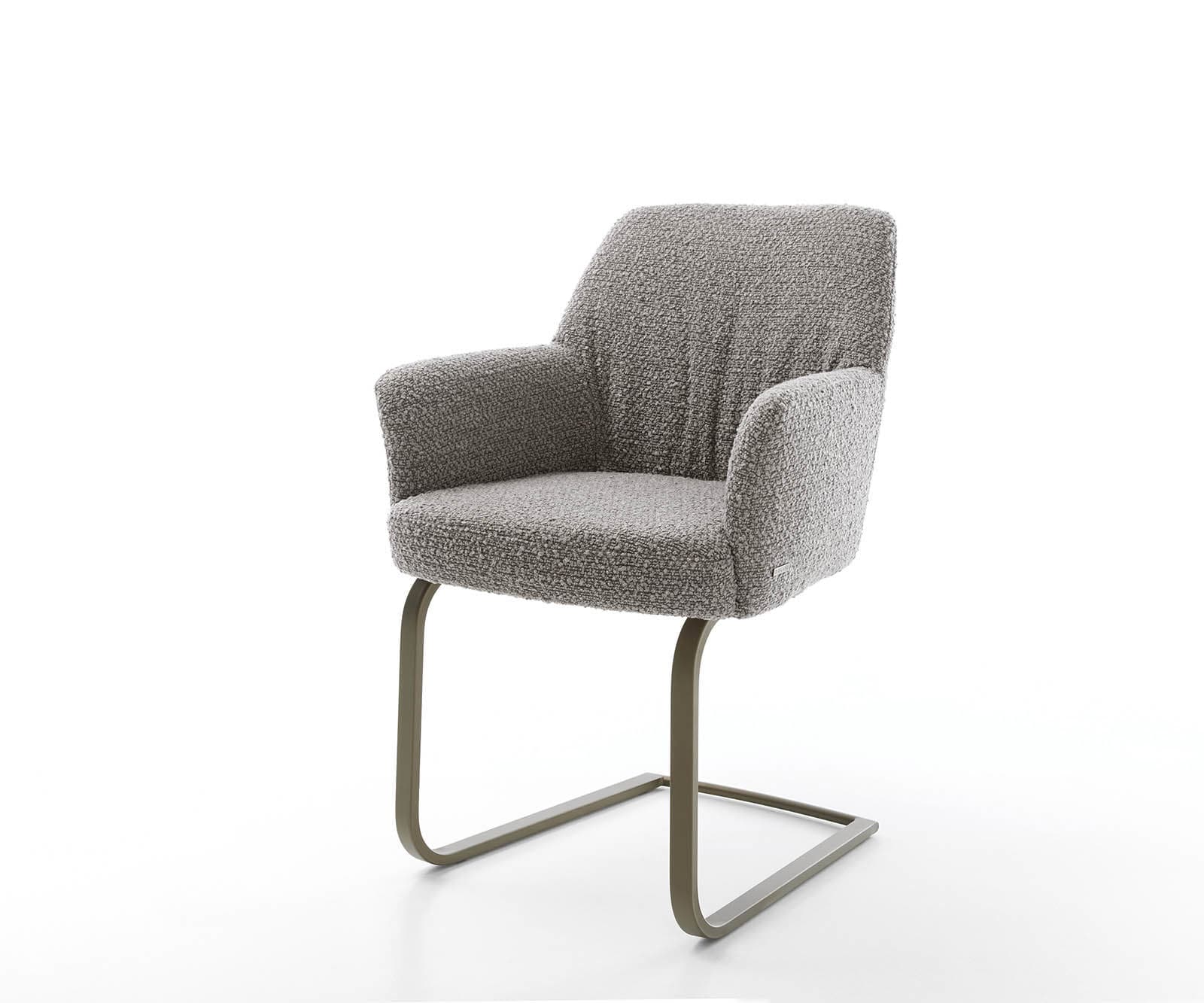 Cantilever Xana-Flex avec accoudoirs bouclé gris argenté pied cantilever plat aspect titane ressorts ensachés Cantilever Xana-Flex avec accoudoirs bouclé gris argenté pied cantilever plat aspect titane ressorts ensachés