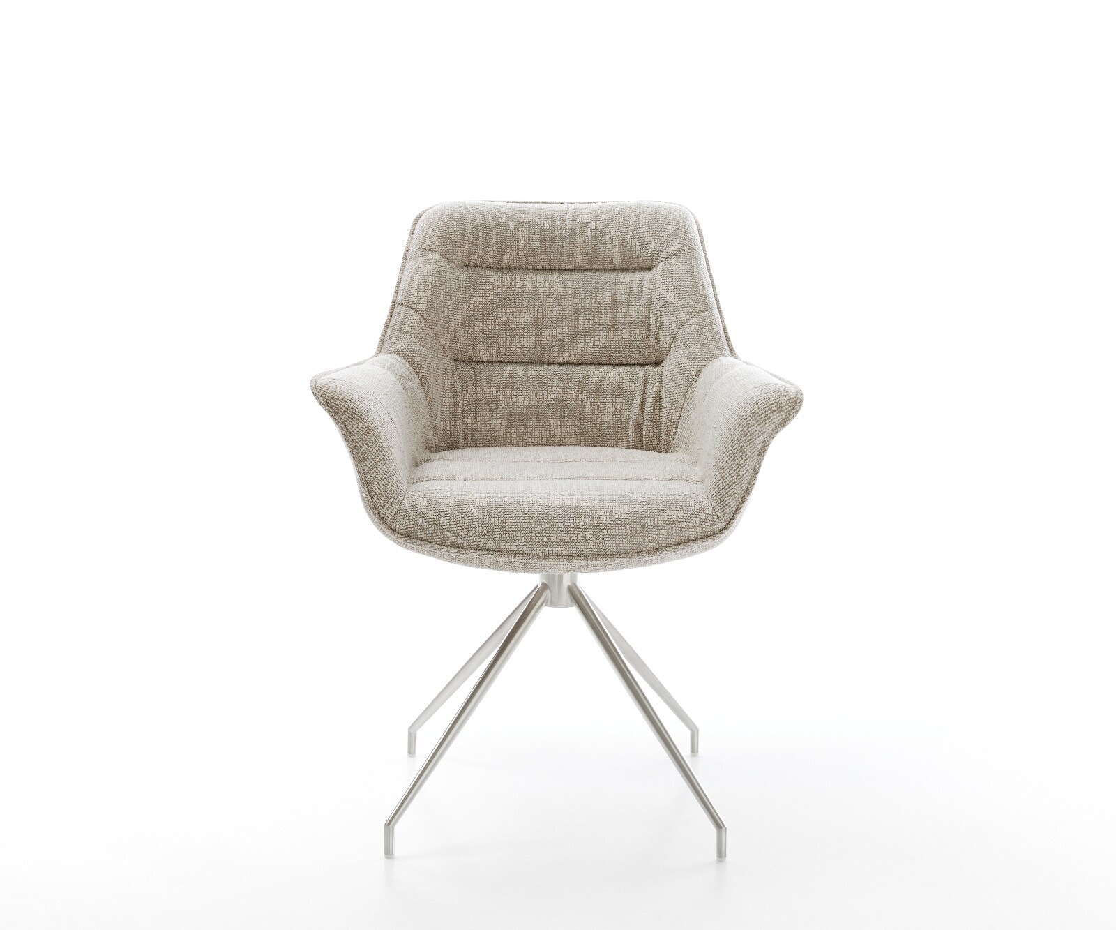 Chaise-de-salle-à-manger Kaira-Flex tissu tissé doux beige pied croisé conique acier inoxydable 2