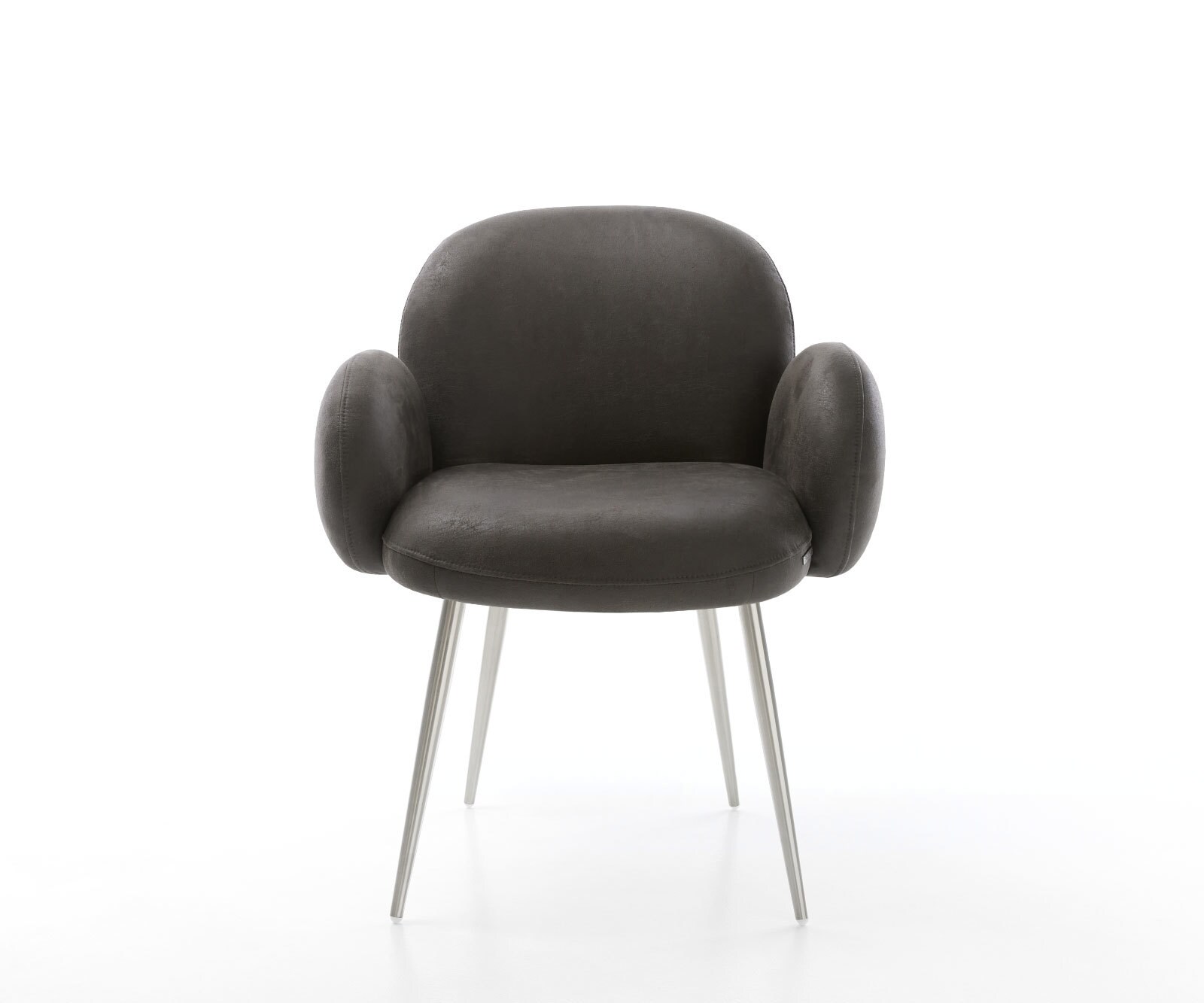 Chaise-de-salle-à-manger Nube-Flex avec accoudoirs microvelours anthracite vintage 4 pieds coniques acier inoxydable brossé ressorts ensachés 1 Chaise-de-salle-à-manger Nube-Flex avec accoudoirs microvelours anthracite vintage 4 pieds coniques acier inoxydable brossé ressorts ensachés 1