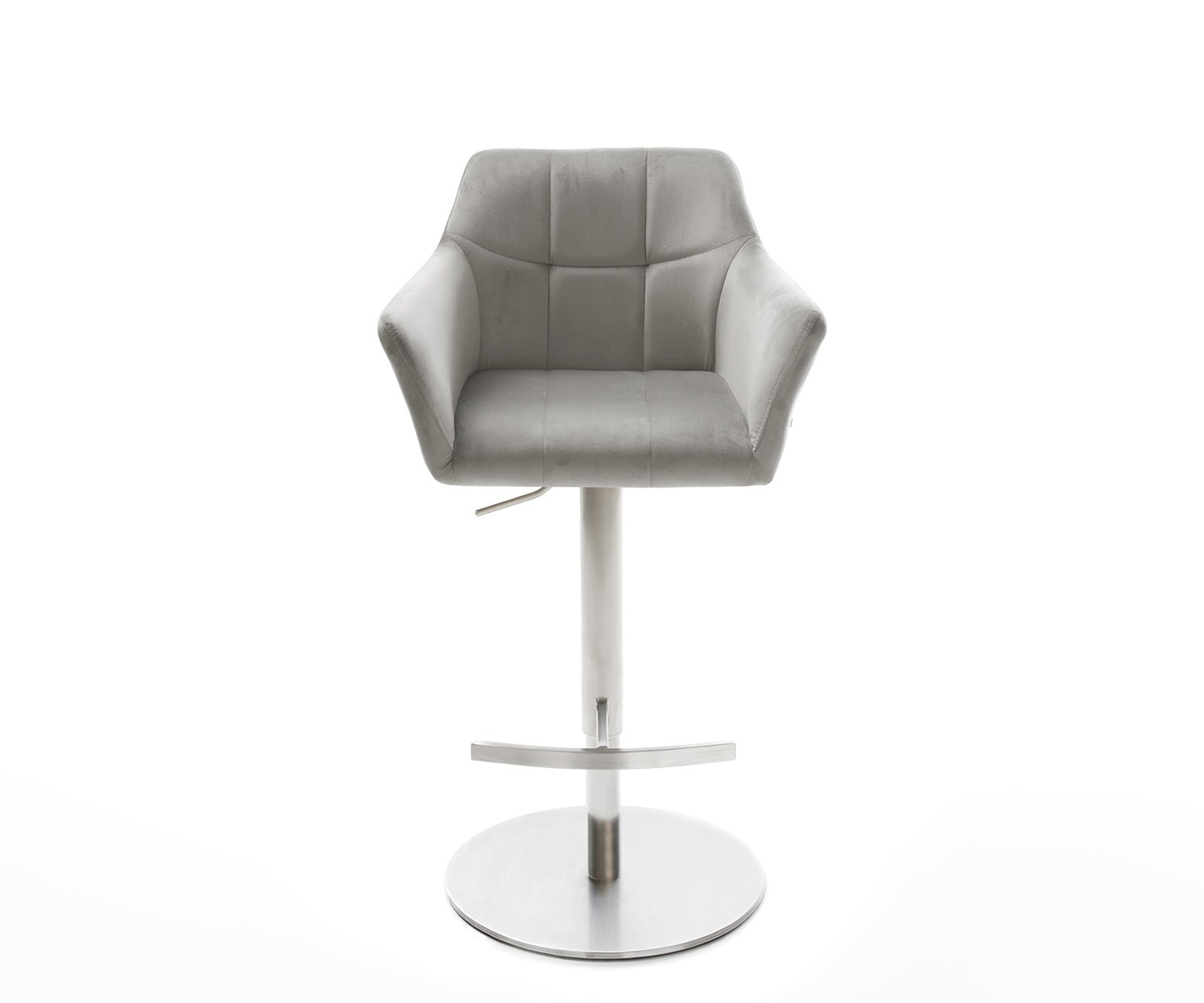 Chaise-de-bar Yulo-Flex velours gris pied pivotant réglable en hauteur acier inoxydable 1