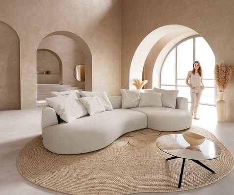 Grand Canapé Edina 330x170 cm Bouclé Crème-Blanc