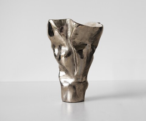 Vase Mimoro l28 x P24 x H38 cm Aluminium Platin Opal Fait main