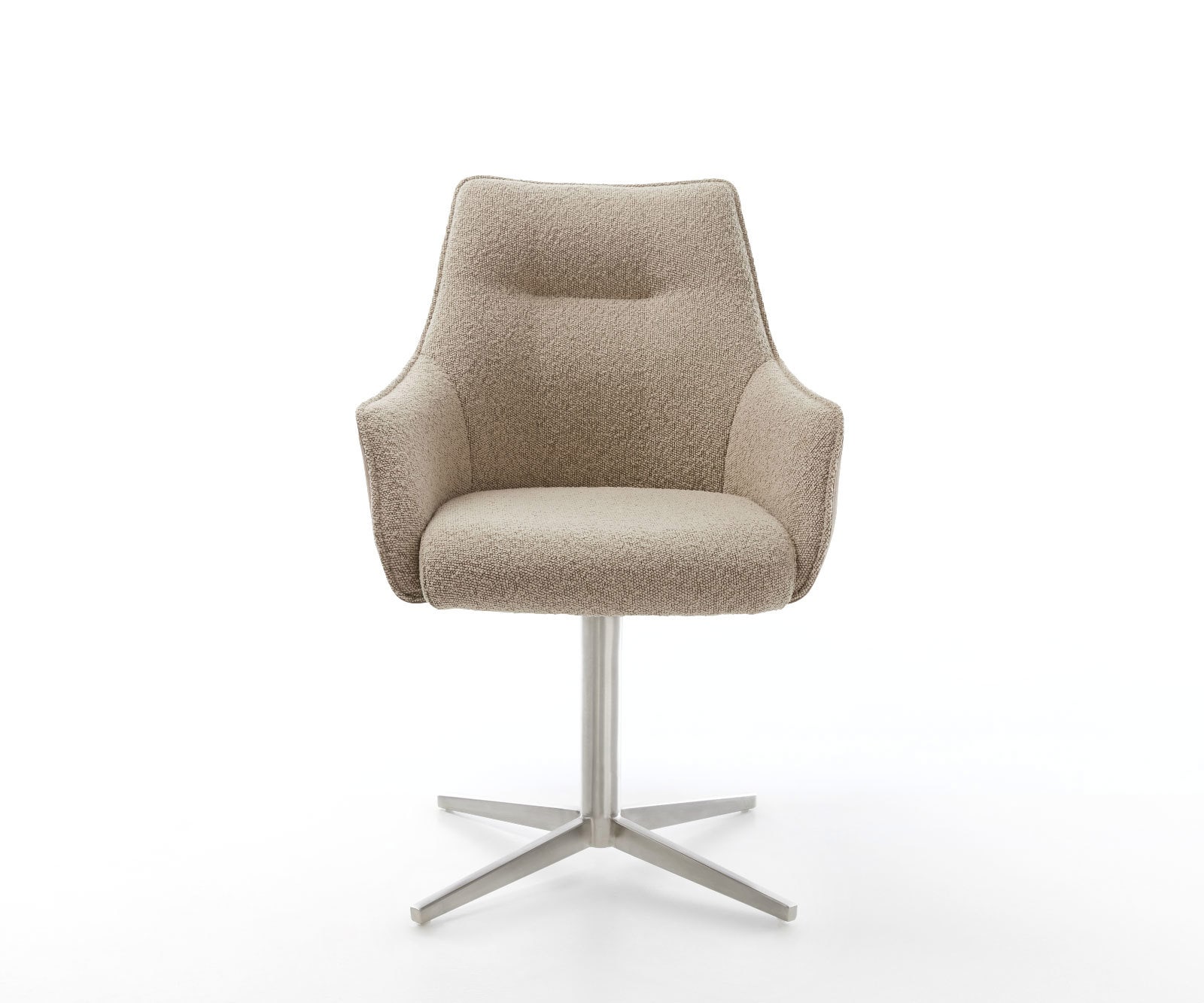 Chaise-pivotante Alja-Flex avec accoudoirs tissu mixte couleur boue pied de chaise 4 branches acier inoxydable brossé pivotement sur 360° ressorts ensachés 1 Chaise-pivotante Alja-Flex avec accoudoirs tissu mixte couleur boue pied de chaise 4 branches acier inoxydable brossé pivotement sur 360° ressorts ensachés 1