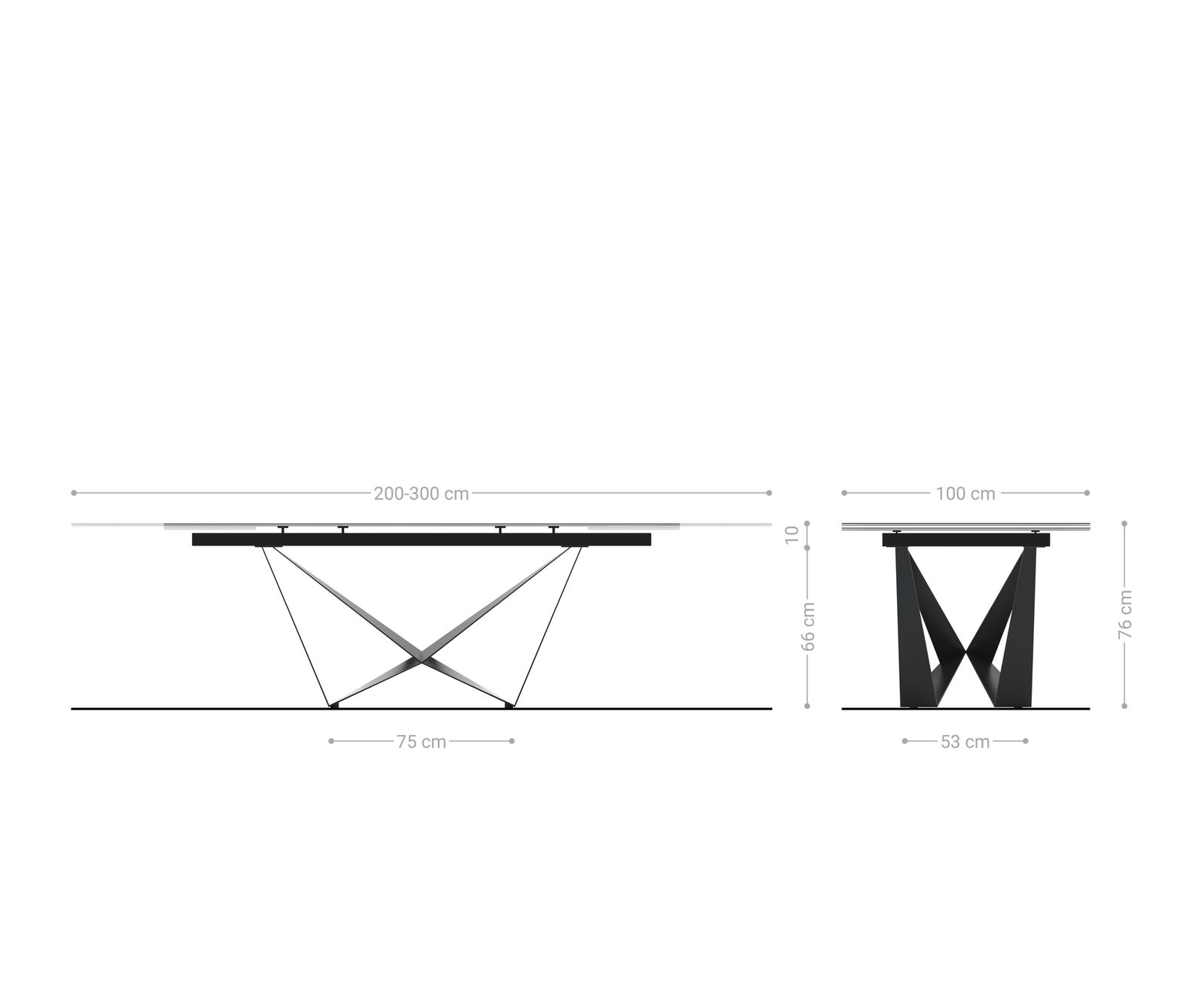 Table à manger Edge 200-300x100 céramique Calacatta Luxe blanc-doré-gris Spider acier plat noir extensible 8