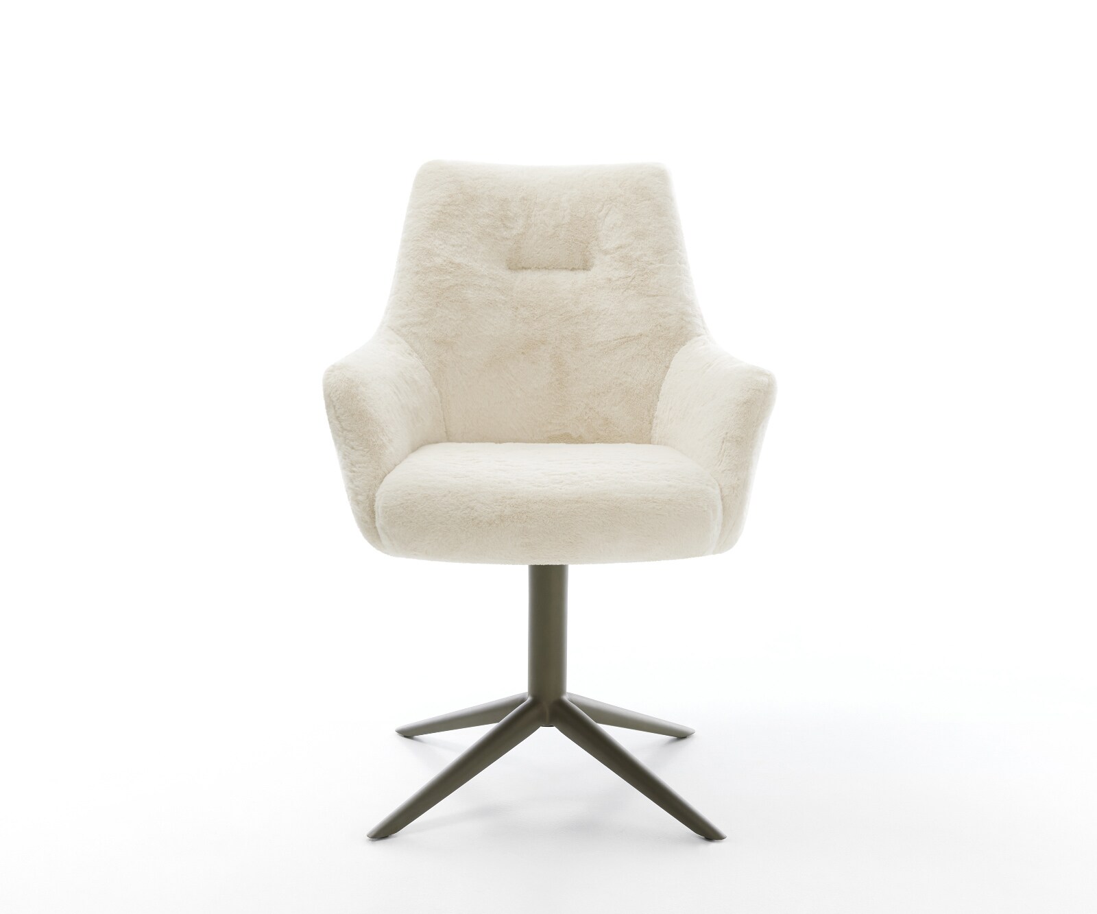 Chaise-pivotante Alja-Flex avec accoudoirs peluche crème-blanc pied de chaise 4 branches aspect titane pivotement sur 360° fonction bascule resorts ensachés 1