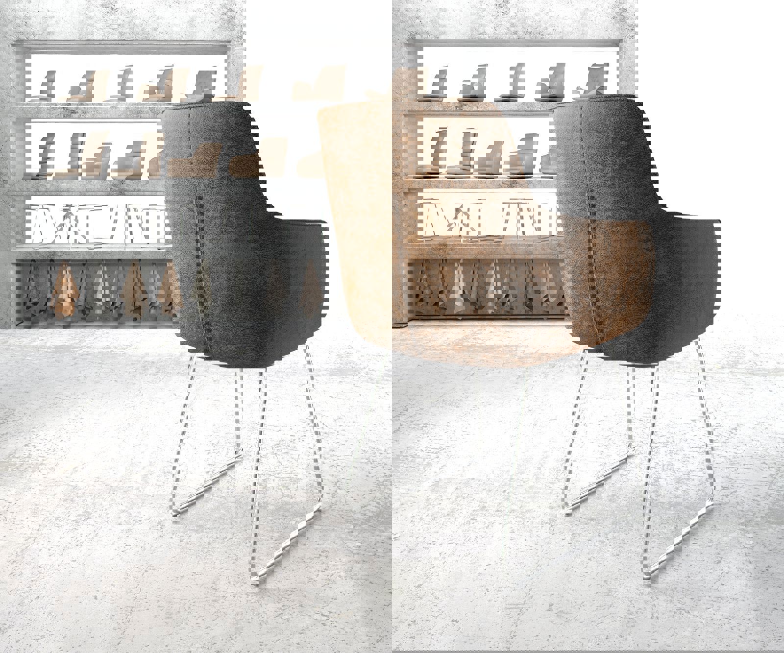 Fauteuil Pejo-Flex brun antique cadre patin acier inoxydable 3 Fauteuil Pejo-Flex brun antique cadre patin acier inoxydable 3