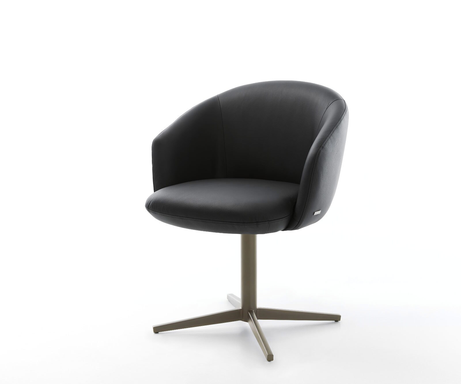 Chaise-pivotante Caja-Flex avec accoudoirs cuir de vache noir pied de chaise 4 branches aspect titane pivotement sur 360° ressorts ensachés