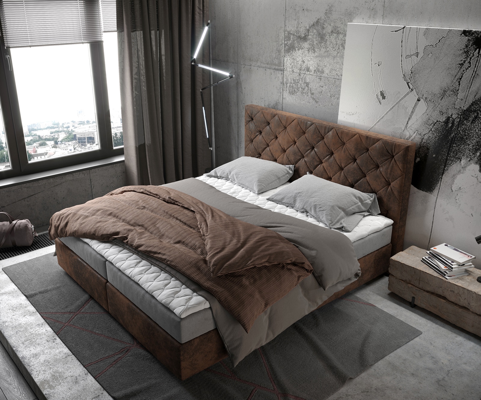 Lit-à-sommier-tapissier Dream-Great 180x200 cm Marron Vintage avec matelas et surmatelas 3 Lit-à-sommier-tapissier Dream-Great 180x200 cm Marron Vintage avec matelas et surmatelas 3