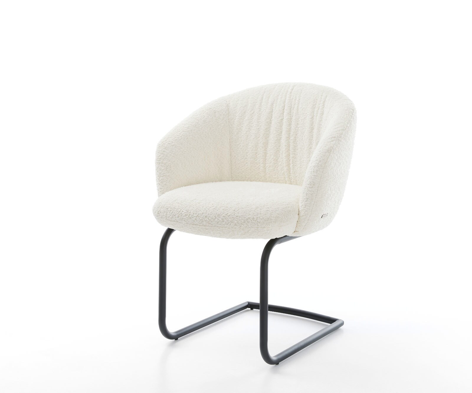 Cantilever Caja-Flex avec accoudoirs bouclé blanc pied cantilever rond noir ressorts ensachés