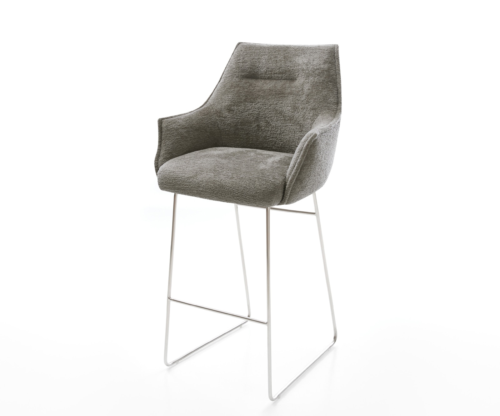 Chaise-de-bar Alja-Flex Bouclé doux Boue Pied trapèze acier inoxydable Argent Ressort ensaché 1