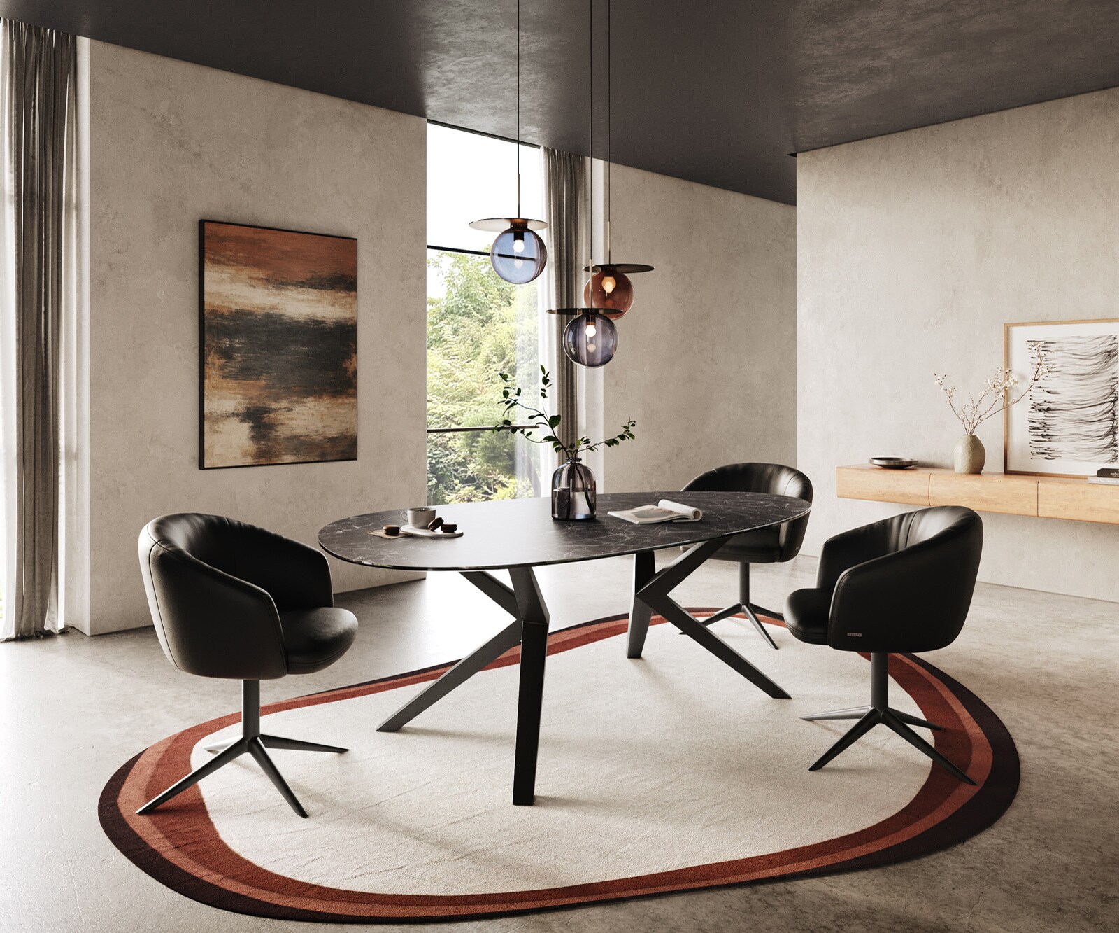 Table à manger Edge Ovale 220x120 Laminam® Céramique Nero Greco Anthracite Zenthara anguleux Métal Noir 5