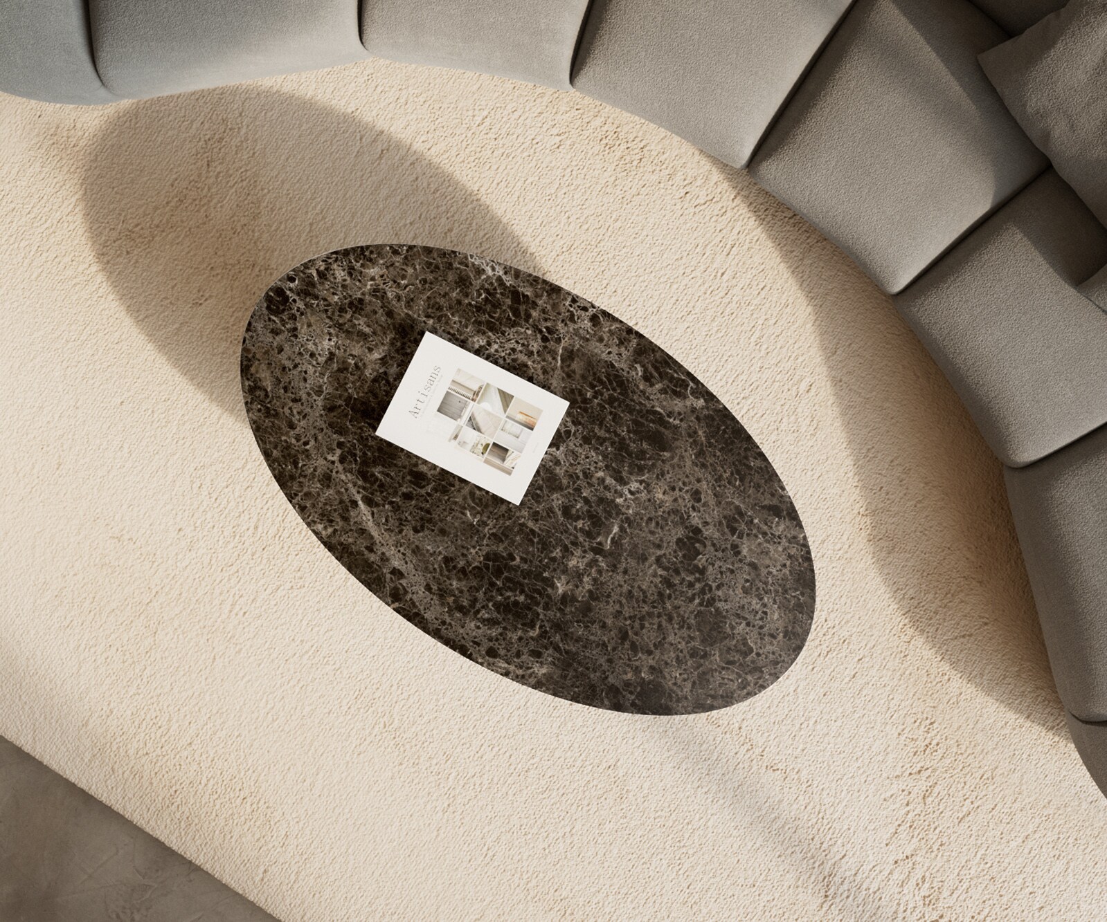 Table basse Edge Oval 140x80 cm céramique Laminam® Emperador Extra Lucidato brun foncé Vibany métal noir 4