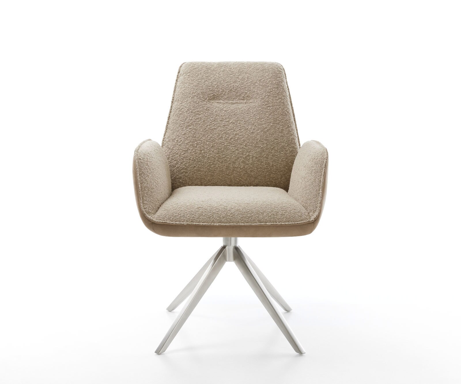 Chaise-pivotante Zoa-Flex tissu mixte couleur boue pied croisé large acier inoxydable brossé pivotement sur 360° fonction bascule ressorts ensachés 1