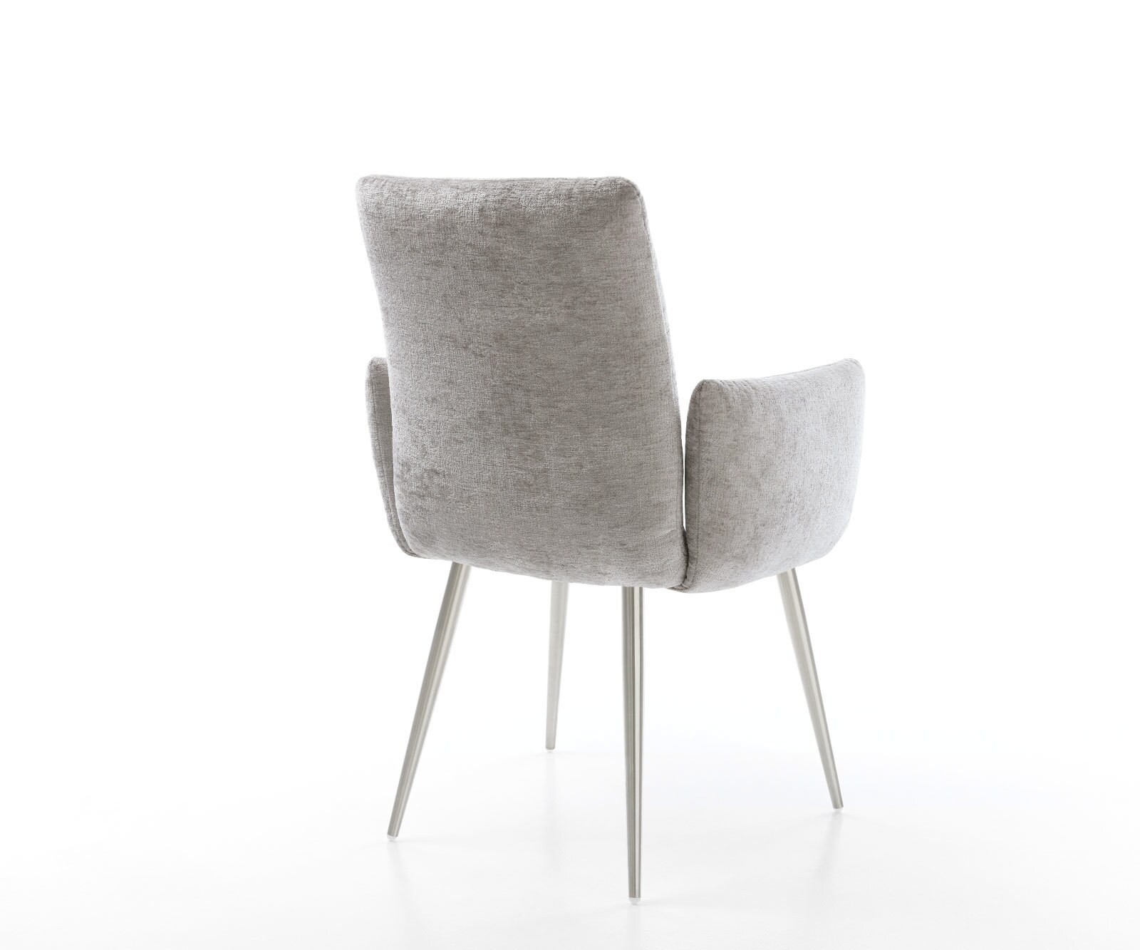 Chaise-de-salle-à-manger Jova-Flex avec accoudoirs chenille gris argenté 4 pieds coniques acier inoxydable brossé ressorts ensachés 4