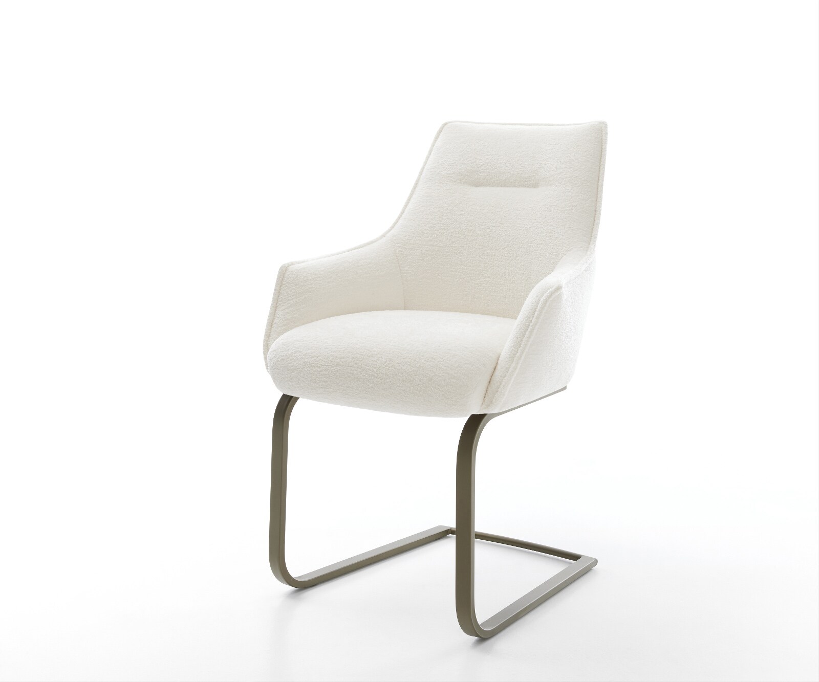 Cantilever Alja-Flex avec accoudoirs bouclé doux beige pied cantilever plat aspect titane resorts ensachés 1