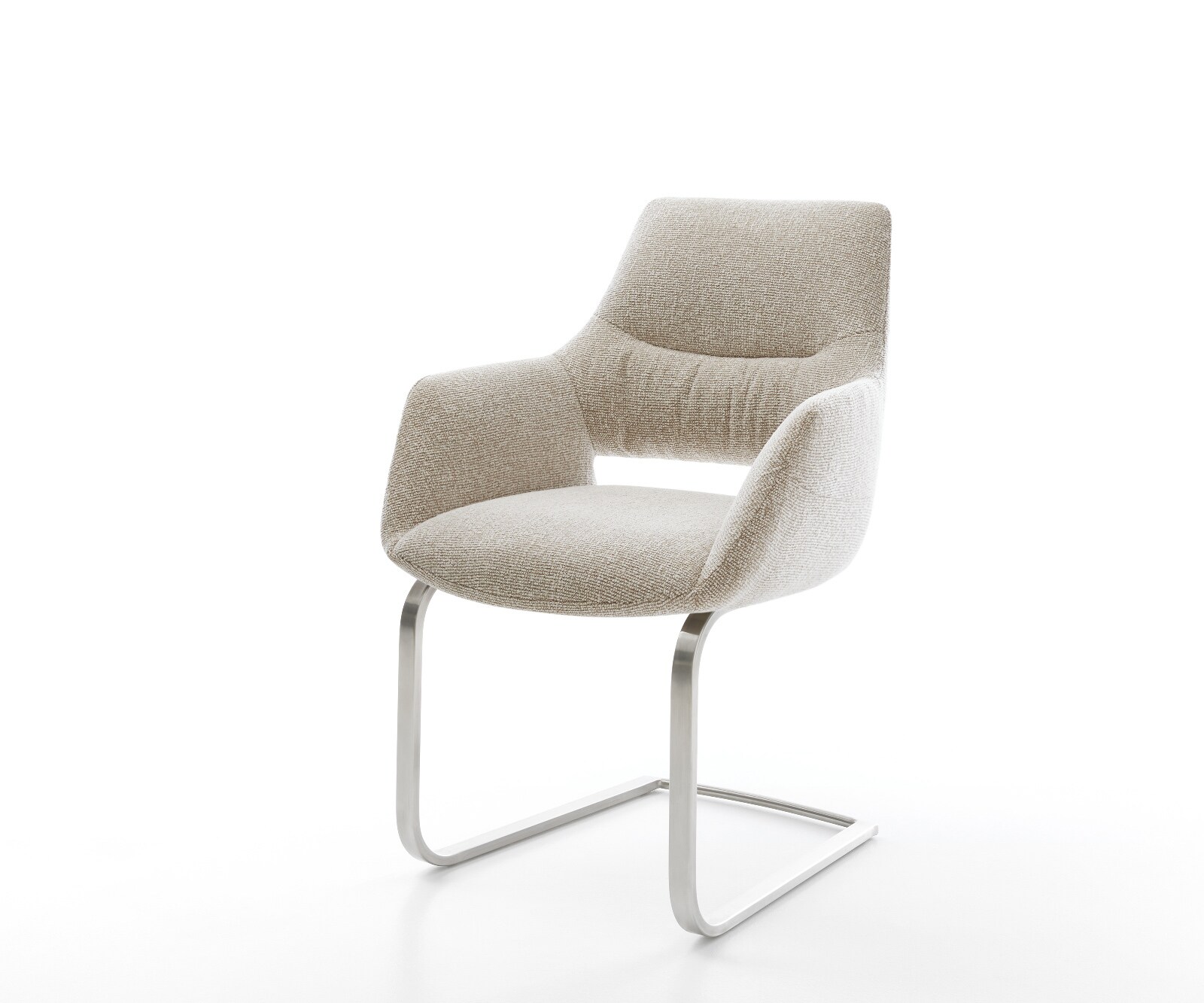 Cantilever Yago-Flex avec accoudoirs tissu tissé doux beige pied cantilever plat acier inoxydable resorts ensachés 1