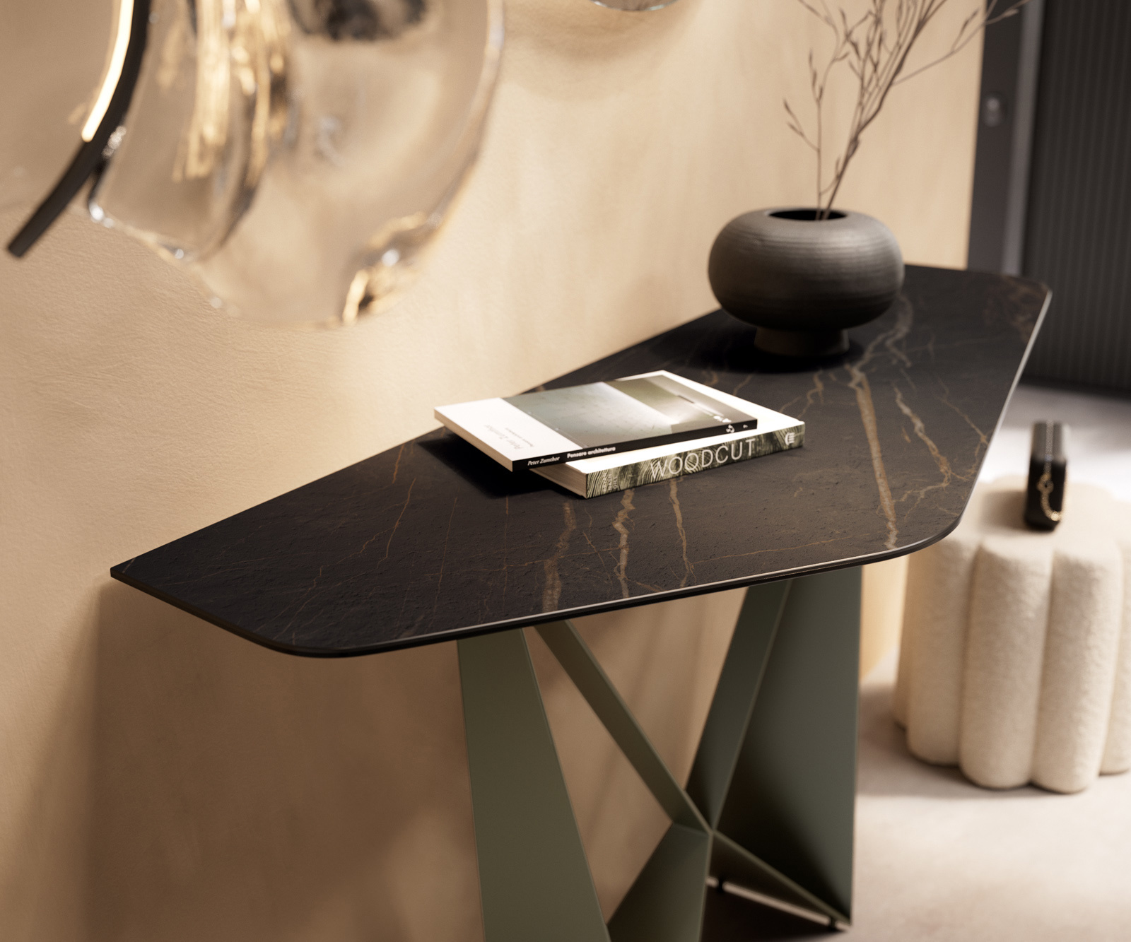 Console Edge Polygonal 140x50 cm Céramique Laminam® Noir Desir Braun Spios Métal Effektfinish Titan 5