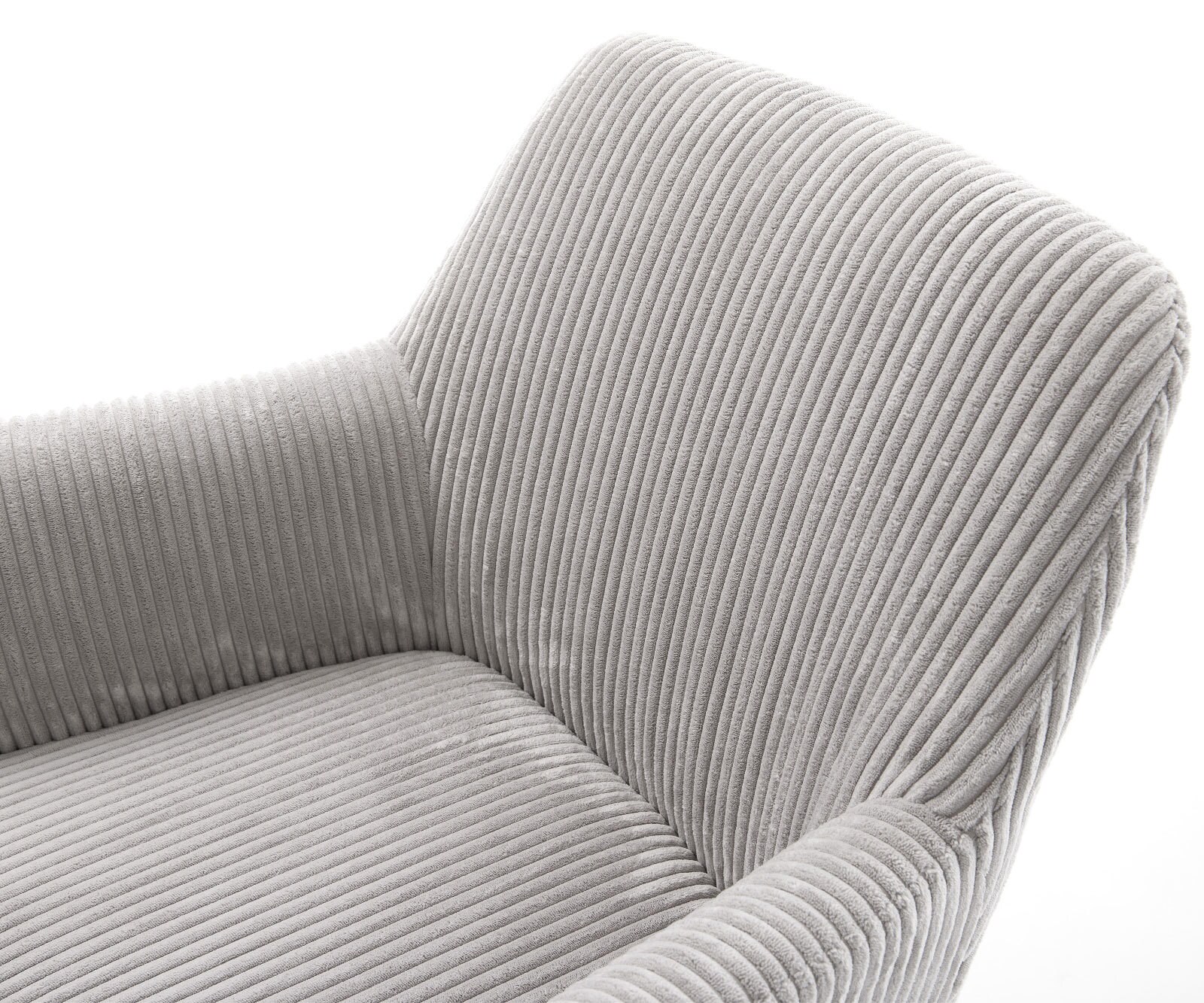 Chaise-de-salle-à-manger Xana-Flex avec accoudoirs côtelé gris argenté 4 pieds coniques acier inoxydable brossé ressorts ensachés 4