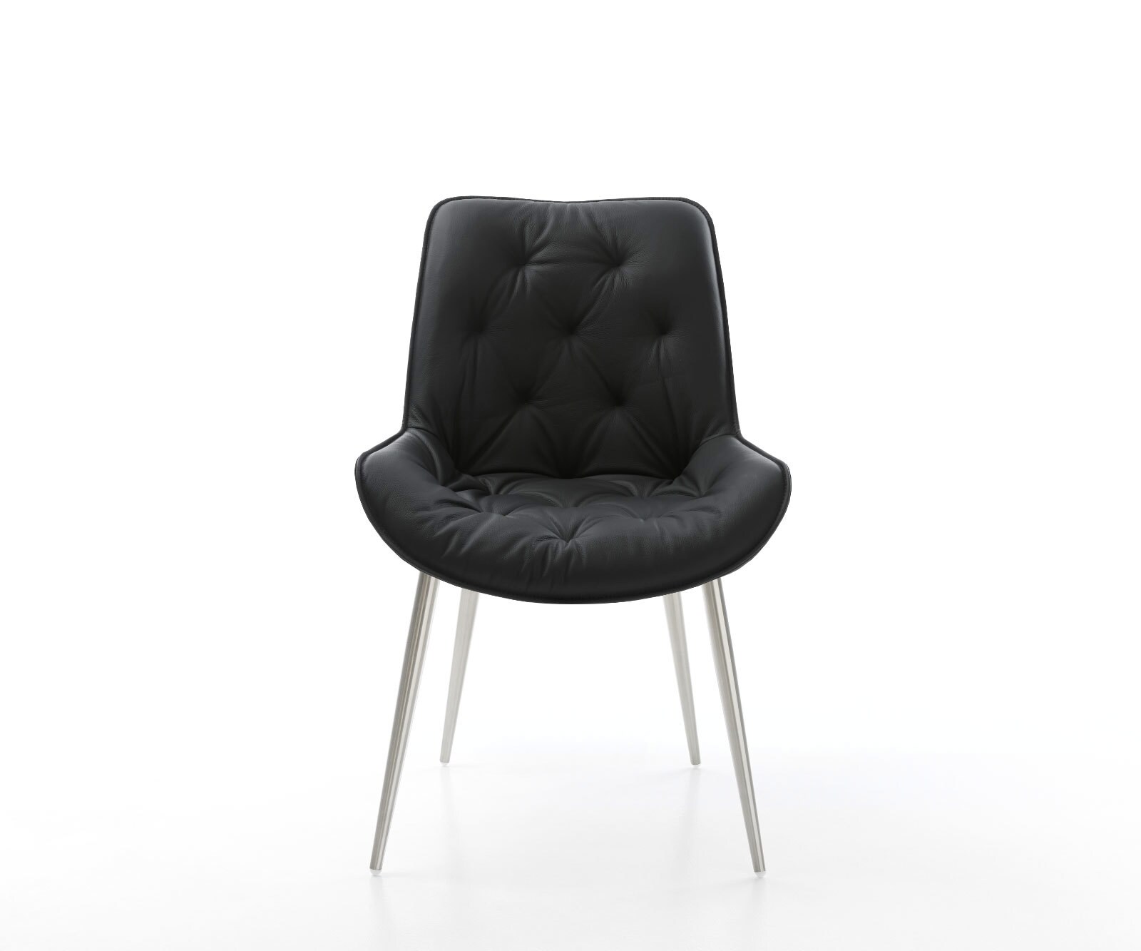 Chaise-de-salle-à-manger Taimi-Flex cuir de vache noir 4 pieds coniques acier inoxydable brossé 2 Chaise-de-salle-à-manger Taimi-Flex cuir de vache noir 4 pieds coniques acier inoxydable brossé 2